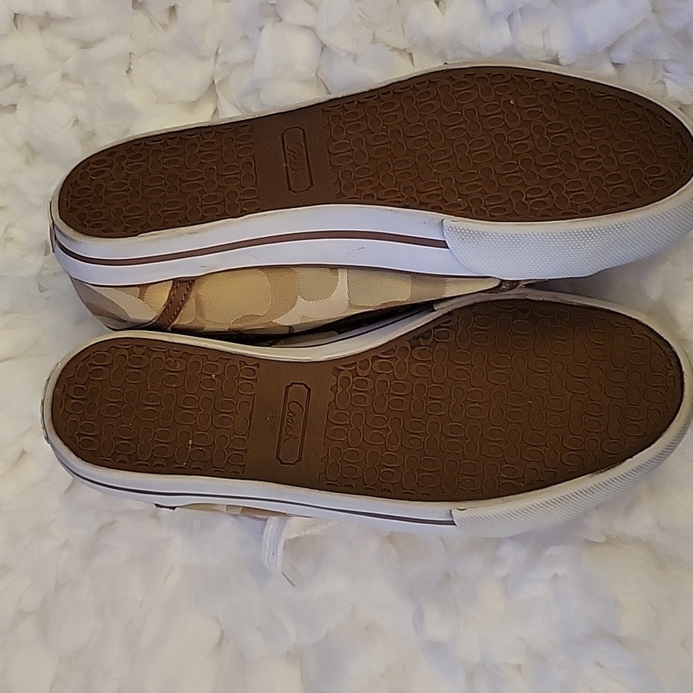 Coach brown taupe cream white logo sneakers lace up leather trim size 6 B EUC… - Picture 5 of 9